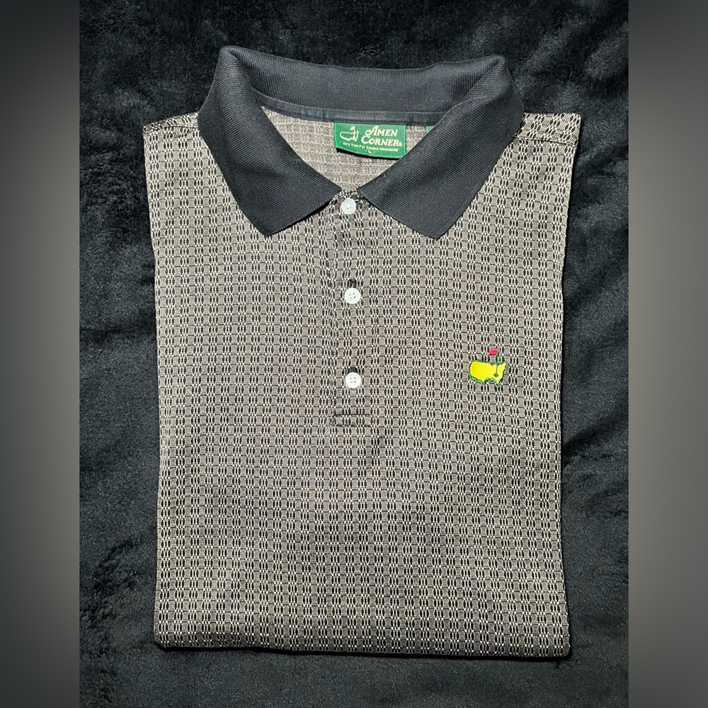 Amen Corner Masters Men's Golf Polo Shirt, Large, Black & Tan w/embroidered logo